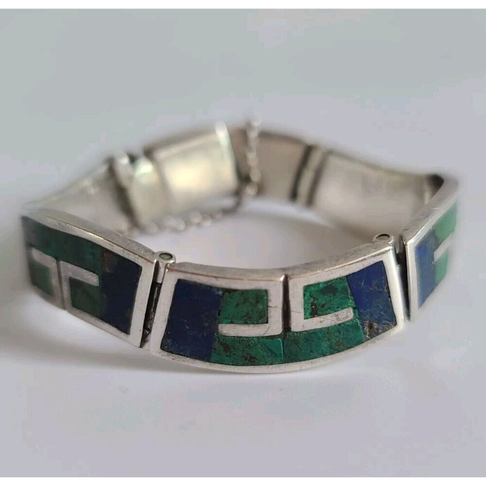 Vintage Los Castillo Sterling Silver Mosaico Azteca Taxco Bracelet Early Design